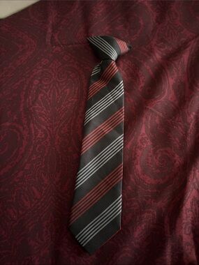 Hugo Boss Black Tie with Red and Gray Stripes